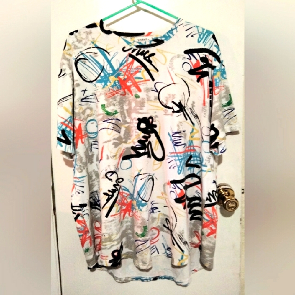 YININF size 2XL Mens Hip Hop Graffiti Short Sleeve T-Shirt